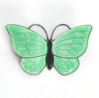 Vintage Sterling Silver Guilloche Enamel Butterfly Brooch Volmer Bahner Denmark