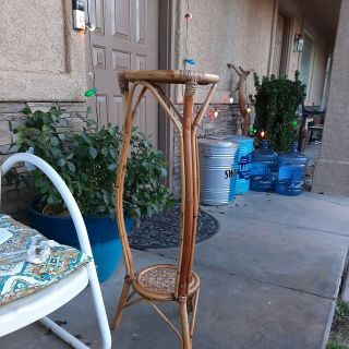 Vintage Natural Cane Wicker Rattan plant stand,  1960 ' s 1970 ' s 4 feet Tall 48 in 3