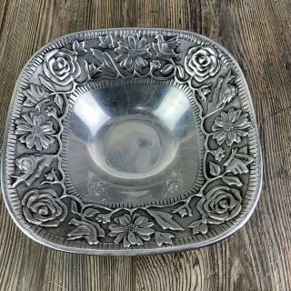 Vintage Wilton Armetale Oblong Bowl 9 Inch Floral Silver Pewter Serving Dish