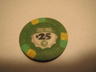Mgm Grand,  Reno $25 Casino Chip R7 Very Rare 16 - 30