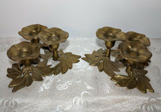 Vintage Art Nouveau Style Triple (3) Candle Brass Candlesticks Holders