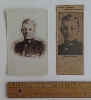 Cc06 Vancouver Wwi Soldier’s Obituary & Real Photo Postcard By King Studio