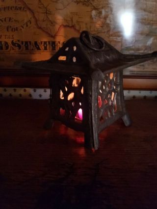 Vintage Japanese Cast Iron Pagoda Garden Table Lamp Lantern Incense Burner