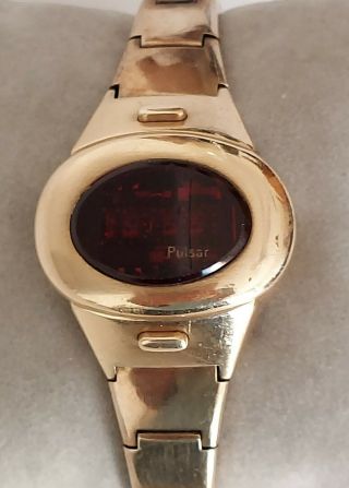 Vintage Pulsar 14k Gold Filled Led Digital Time Computer Inc,  Usa Watch 32mm