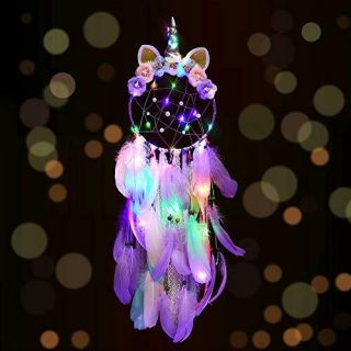 Unicorn Dream Cather Wall Decor Led Dream Catchers With Light Colorful Purple