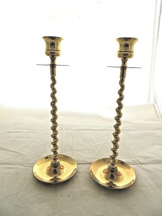 Vintage Baldwin Brass Candlesticks Spiral Stems Candle Holders 10.  25 In