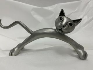 Pewter Leaping Cat Figurine Sculptures By Stepper Hand - Cast Usa Retired 8” Long