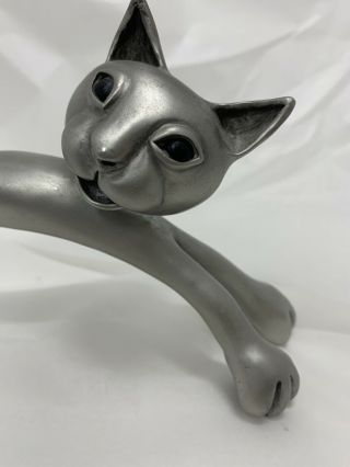 Pewter Leaping Cat Figurine Sculptures By Stepper Hand - cast USA Retired 8” Long 2