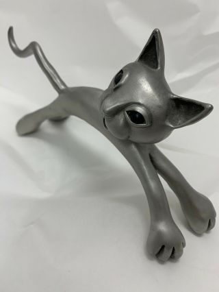 Pewter Leaping Cat Figurine Sculptures By Stepper Hand - cast USA Retired 8” Long 3