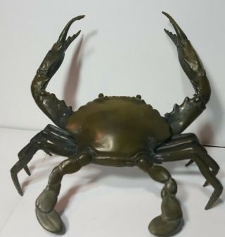 Vintage Old Bronze Metal Standing Chinese Crab Fengshui Lucky