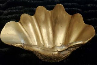 Heavy Solid Brass Vintage Conch Sea Shell 11 " Long 5 Pounds