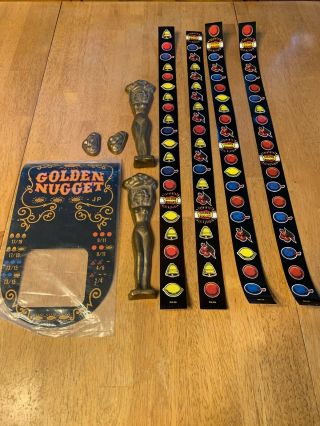 Antique Slot Machine Mills Golden Nugget Award Card Brass Ladies Reel Strips