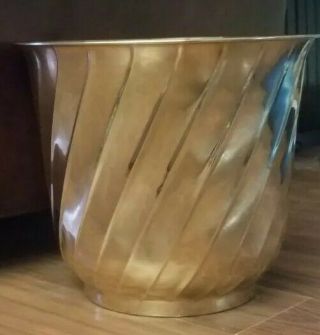 12 " Large Vintage 90s Hosley Solid Brass Gold Swirl Big Planter Pot For Plant
