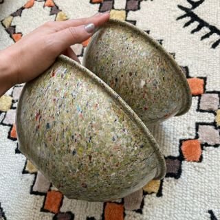 Brookpark Vintage Confetti Melmac Nesting Bowls Green Gray 7 " 9 " Set Of 2