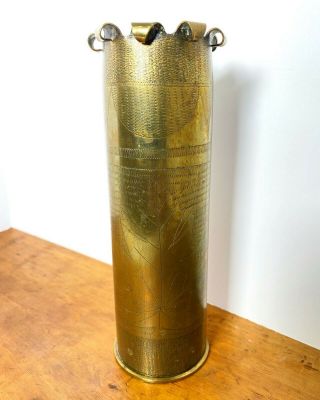 Ww1 German Artillery Trench Art 1916 Magdeburg Sp252 Shell Casing Engraved