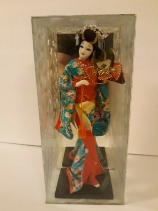 Vintage Japanese Porcelain Geisha Doll In Display Case - Exquisite 13.  5” Tall