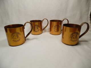 Moscow Mule Solid Copper Mugs With Tube Handles Embossed Kicking Mule Vintage