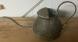 Vintage Primitive Copper Watering Can Pot Long Spout Large Hoop Handle