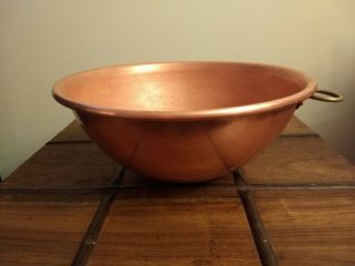 Large Vintage 12 - Inch Diameter Copper Whipping Bowl,  Rolled Edge