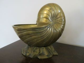 Vintage Large Brass Nautilus Sea Shell Planter 8 Inches Tall 8 Inches Long