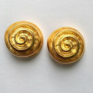 Vintage Robert Lee Morris Brushed Gold Tone Swirl Coil Clip Earrings Signed