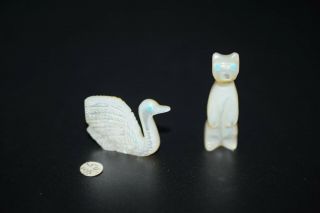 2 Fine Zuni Indian Mother Of Pearl Fetishes Bear Swan Native American Mini 5