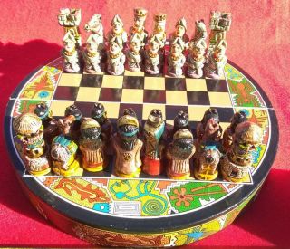 Nazca Lines Chess Set (ajedrez) From Peru,  Handpainted,  Inca V Conquistador Look