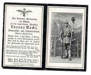 Vintage German Ww1 Death Card - Lorenz Bachl - 3ir 3kmp - Fell 26may 1916
