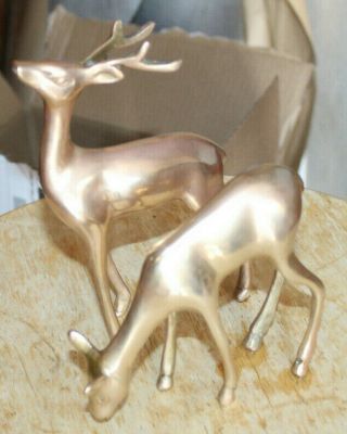 Vintage Brass Deer Statue Pair,  Buck Stag & Doe Sculptures Figurines,  Rustic Art