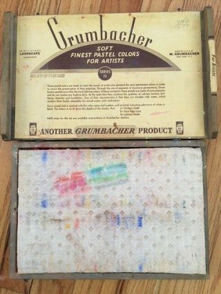 Vintage Rembrandt & Grumbacher 40 Soft Pastels Wood Box With Label Set No 3