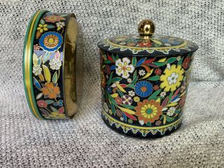 Vintage Daher Floral Tin Canister Biscuit Tin Set Of Two With Some Wear.