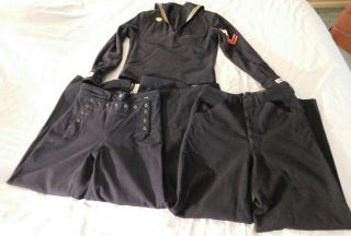 Vintage Ww2 Wool Us Navy Blue Crackerjack Sailor Uniform Suit Jacket And 2 Pants
