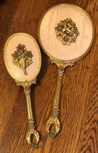 Vintage Hollywood Regency DOGWOOD Gold Gilt MATSON Hand Brush & Hand Mirror Set 2