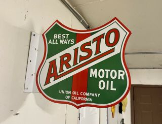 Vintage Aristo Motor Oil Flange Double Sided 13.  5x12 " Flange Porcelain Sign