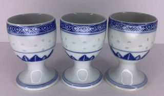 Chinese Rice Eyes Porcelain Dishes Blue And White Egg Cups 3 Egg Cups