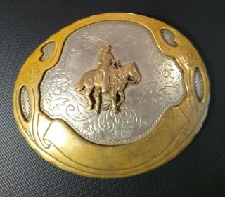 Vintage German Silver Rodeo Western Cowboy Horse Engraved Belt Buckle