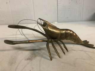 Vtg Solid Brass Crayfish Lobster Sculpture Paperweight Bar Restaurant Decor 12 "
