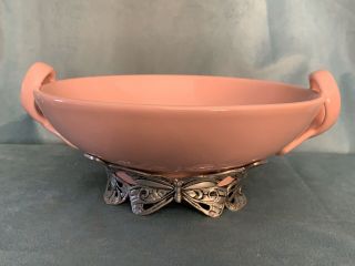 Vintage Arthur Court Cancer Awareness Pink And Aluminum Butterfly Stand Bowl