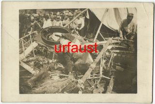 French Wwi Dead German Pilot Crashed Aircraft Photo