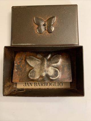 Vintage Jan Barboglio “the Giving Box” Metal Trinket Box W/ Metal Butterfly