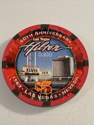 Las Vegas Hilton Elvis Presley $5 Casino Chip Las Vegas Nevada 3.  99