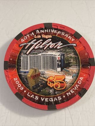 LAS VEGAS HILTON Elvis Presley $5 Casino Chip Las Vegas Nevada 3.  99 2