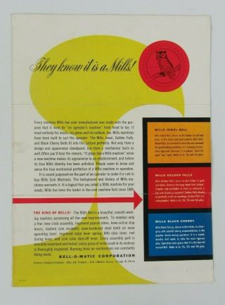 Mills Jewel Bell / Golden Falls / Black Cherry Slot Machine Advertising Flyer