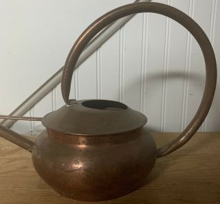 Vintage Copper Watering Can Pot Long Spout Large Hoop Handle 3