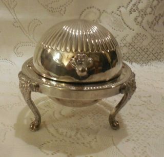 F B Rogers 1883 Silver Plate Lion - Foot Round Rolltop Butter Dish