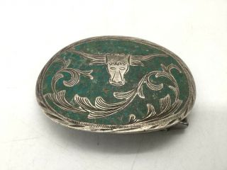 Vintage Sterling Silver & Turquoise Steer Cow Belt Buckle Mexico,  " Rss "
