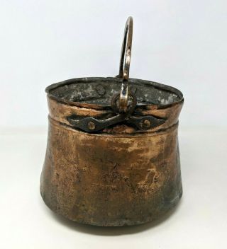 VTG Hammered Copper Brass Bucket Cauldron Pot Pail Patina Rustic Handle BR20 2