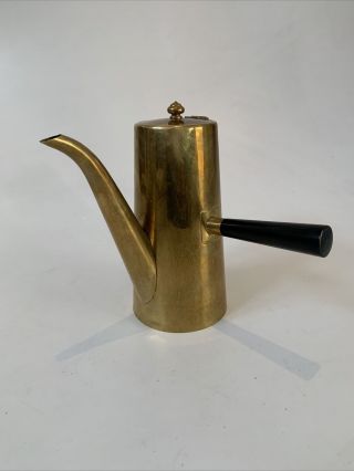 Vintage Brass Teapot Mid Century Coffee Pot Pitcher Handle Carl Aubock Style