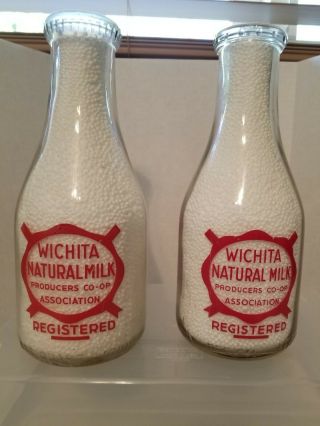 Vintage - 2 - Wichita Natural Milk Producers Co - Op Assn.  Quart Milk Bottle