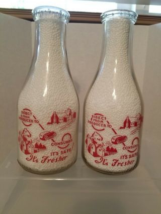 Vintage - 2 - Wichita Natural Milk Producers Co - Op Assn.  Quart Milk Bottle 2